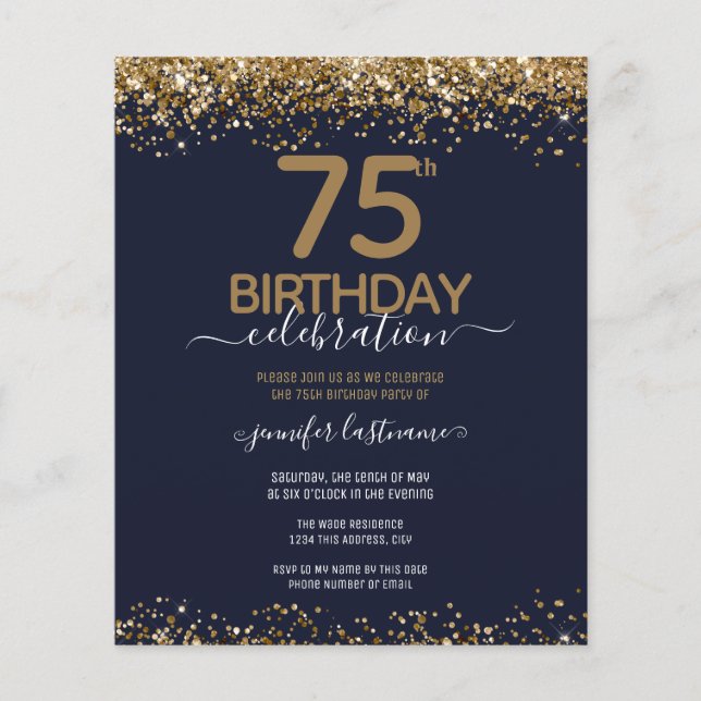 Haushalt 75. Geburtstag Glitzer Einladung Flyer (Vorne)
