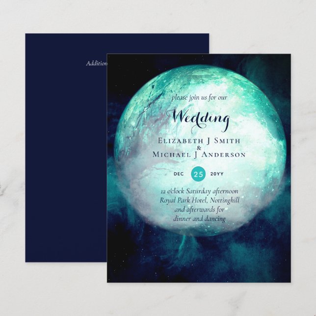 HAUSHALT Aquamarin Moon Gothic Wedding Einladung (Vorne/Hinten)