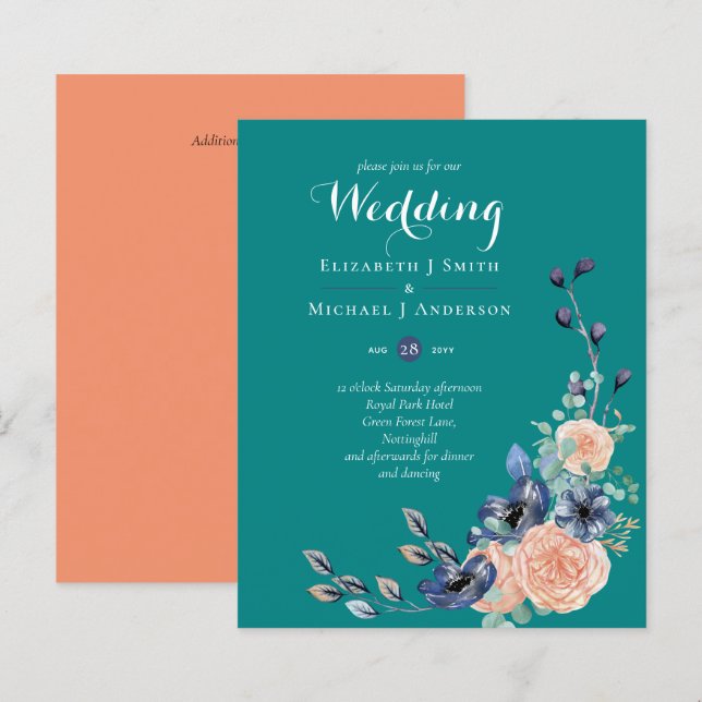 HAUSHALT Aquamarine Hochzeitseinladungen für Koral (Vorne/Hinten)