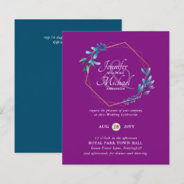 HAUSHALT Aquamarine Lila Goldkranz-Hochzeitseinlad