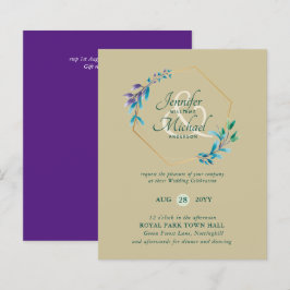 HAUSHALT Aquamarine Lila Goldkranz-Hochzeitseinlad