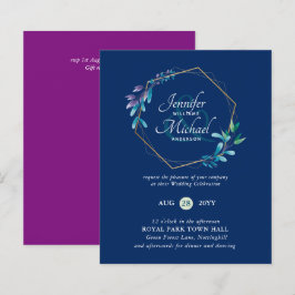 HAUSHALT Aquamarine Lila Goldkranz-Hochzeitseinlad