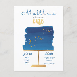 Haushalt | Blue, Silver & Gold Erster Geburtstag  Postkarte