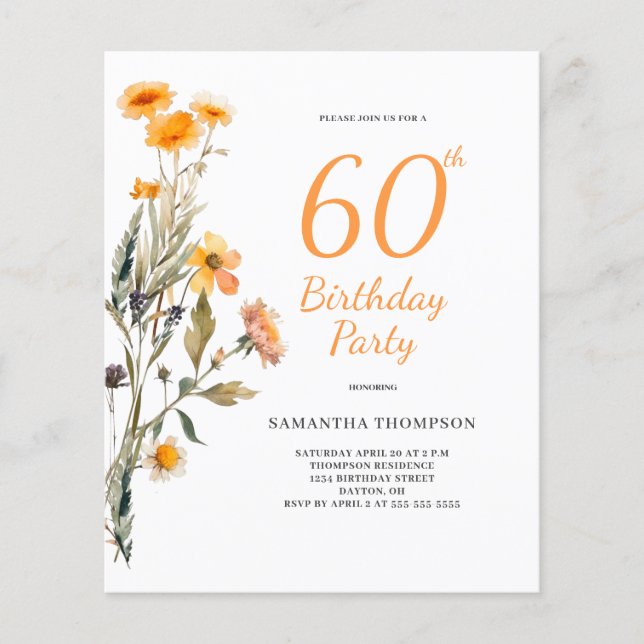 Haushalt Blumenkohl Wildblume 60. Geburtstag Einla Flyer (Vorne)