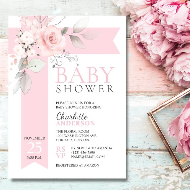 Haushalt Blumenstrauß Rose Rosa Girl BABY SHOWER Einladung (Von Creator hochgeladen)