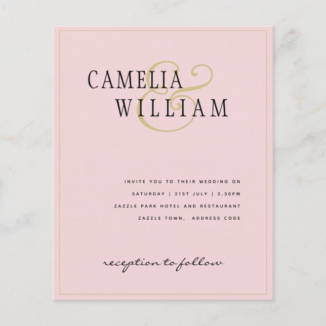 HAUSHALT Classic Blush Pink Gold Hochzeit einladen Flyer (Vorne)