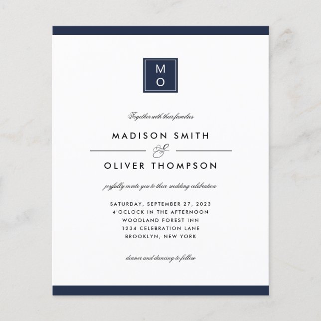 HAUSHALT Classic Elegant Navy Blue Monogram Weddin (Vorderseite)