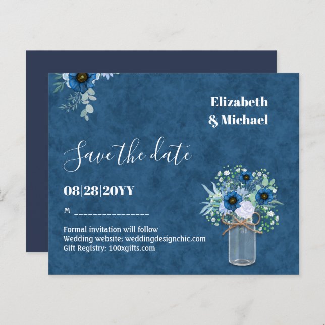 HAUSHALT Dusty Blue Rett Dates Rustikale Hochzeit (Vorne/Hinten)