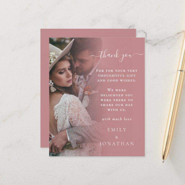 HAUSHALT Dusty Rose Foto Hochzeit Vielen Dank (Vorderseite/Rückseite Beispiel)