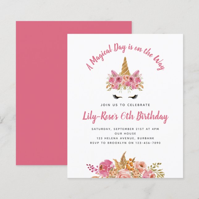 HAUSHALT Einhorngesicht Geburtstagseinladung (Vorne/Hinten)