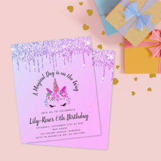 HAUSHALT Einhorngesicht Glitzer Geburtstag Einladu