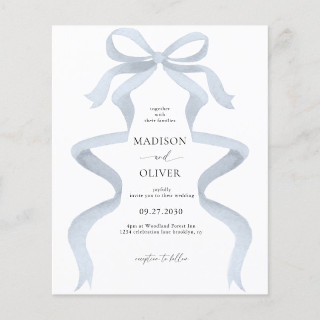 HAUSHALT Elegant Dusty Blue Bow Monogram Wedding (Vorderseite)