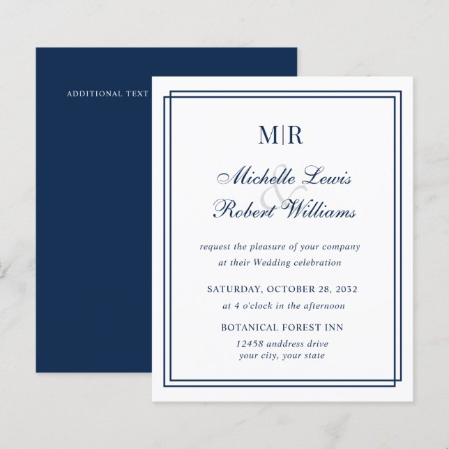 HAUSHALT Elegante Doppelgrenzenmongram-Navy Hochze (Vorne/Hinten)