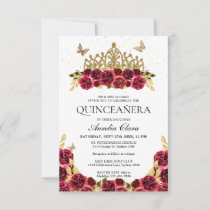 HAUSHALT Elegante Rote Flora Gold Tiara Quinceaner Mitteilungskarte