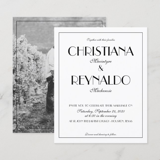 HAUSHALT Elegante Typografie Art Deco Foto Hochzei (Vorne/Hinten)