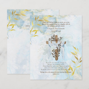 HAUSHALT Eleganter BAPTISM Einladung Aqua Blue Gol