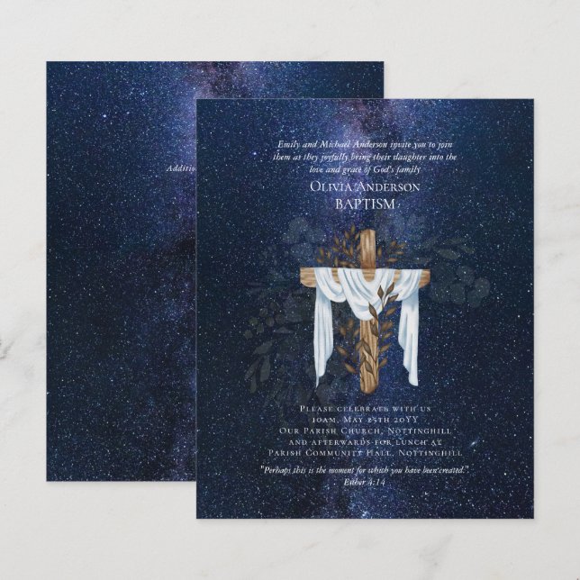 HAUSHALT Eleganter BAPTISM Einladung Marine Starry (Vorne/Hinten)
