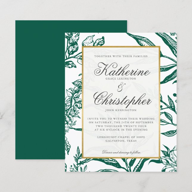 HAUSHALT Elegantes grünes Gold Botanische Hochzeit (Vorne/Hinten)