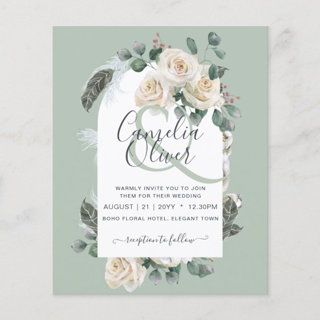 HAUSHALT Elegantes Rosenfest Hochzeit Einladung Flyer (Vorne)