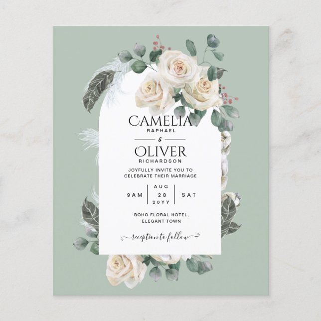 HAUSHALT Elegantes Rosenfest Hochzeit Einladung Flyer (Vorne)