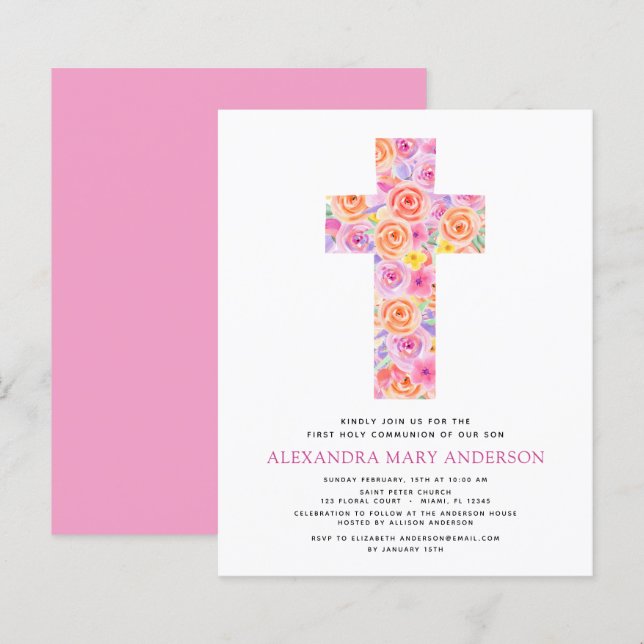 Haushalt Erste Heilige Kommunion Pastel Floral Pin (Vorne/Hinten)