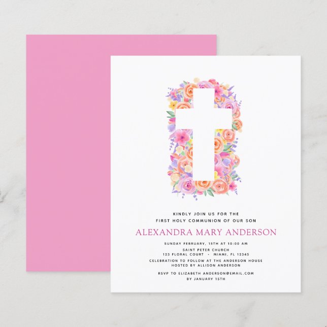 Haushalt Erste Heilige Kommunion Pastel Floral Pin (Vorne/Hinten)