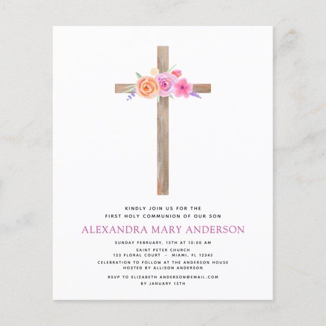 Haushalt Erste Heilige Kommunion Pastel Floral Pin Flyer (Vorne)