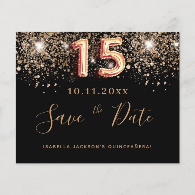 Haushalt für schwarze Glitzer in Quinceanera Save  Flyer (Vorne)