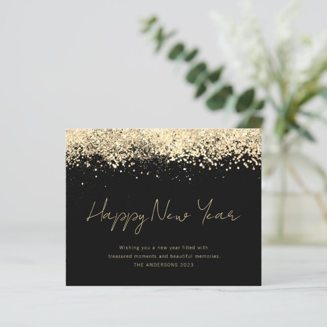 HAUSHALT Gold Glitzer Happy New Year Card (Stehend Vorderseite)