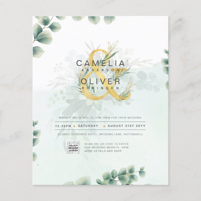 HAUSHALT Grüne FOTO Hochzeit Einladung QR CODE F Flyer (Vorne)