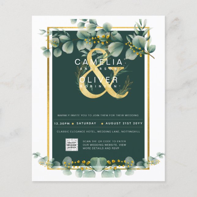 HAUSHALT Grüne FOTO Hochzeit Einladung QR CODE F Flyer (Vorne)