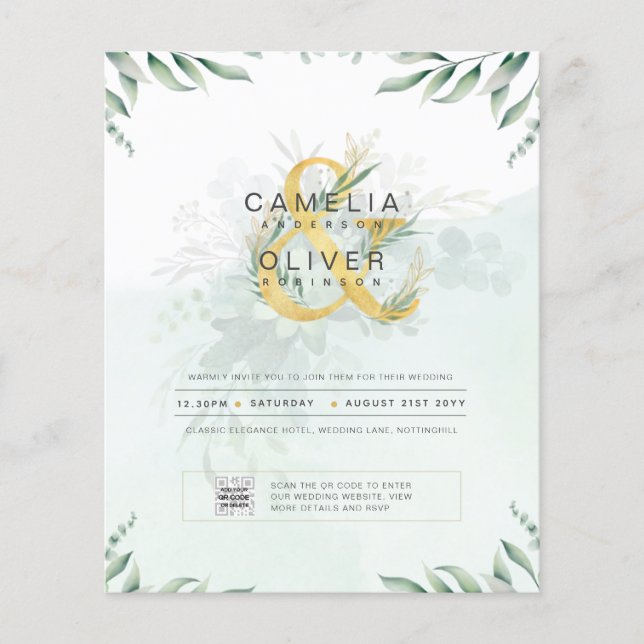 HAUSHALT Grüne FOTO Hochzeit Einladung QR CODE F Flyer (Vorne)