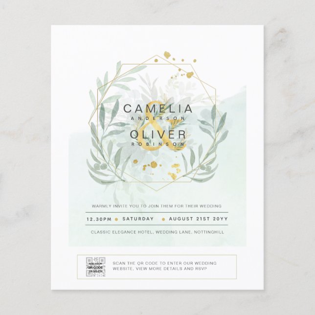 HAUSHALT Grüne FOTO Hochzeit Einladung QR CODE Flyer (Vorne)