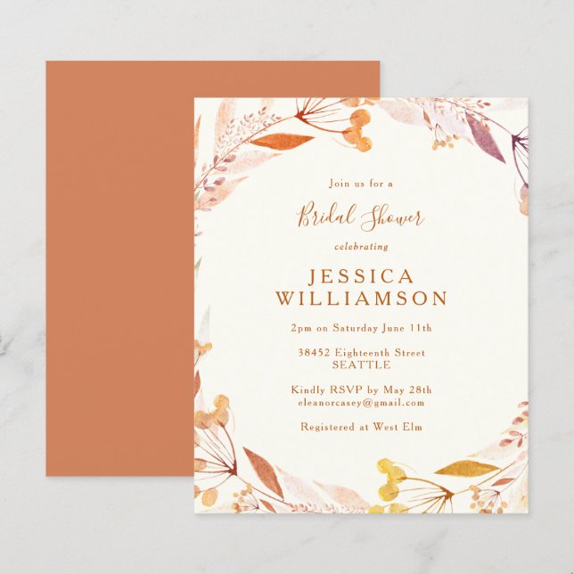 Haushalt Herbst Floral Watercolor Boho Brautparty (Vorne/Hinten)