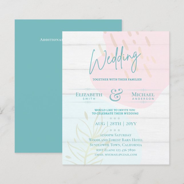 HAUSHALT Hochzeit Einladen Aquamarinen rosa Gold A (Vorne/Hinten)