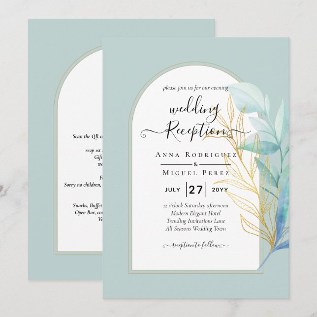 HAUSHALT-Hochzeit mit Gold-Leaf-Goldleder-Glas Einladung (Vorne/Hinten)