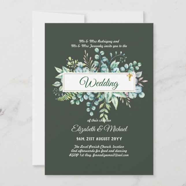 Haushalt KATHOLIC Christlich WEDDING Greenery bitt Einladung (Vorderseite)