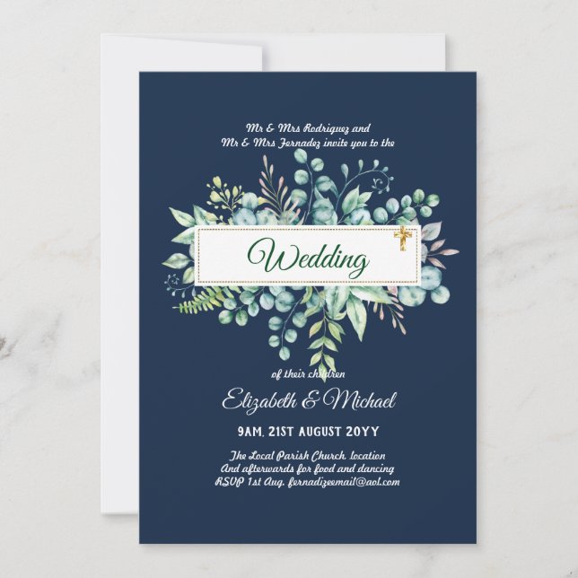 Haushalt KATHOLIC Christlich WEDDING Greenery bitt Einladung (Vorderseite)