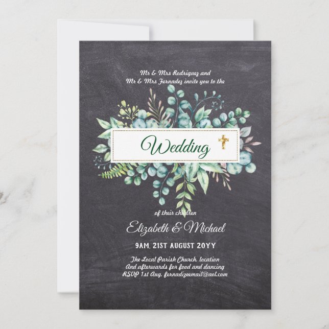 Haushalt KATHOLIC Christlich WEDDING Greenery bitt Einladung (Vorderseite)