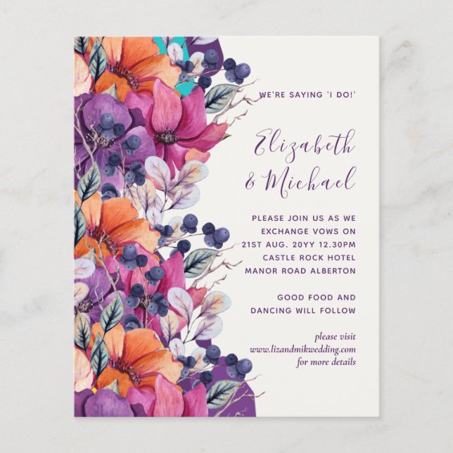 HAUSHALT Lila Orange Floral Wedite Einladung Flyer (Vorne)