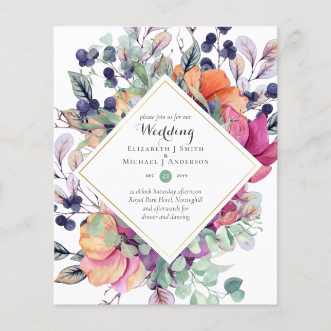 HAUSHALT Lila orangefarbene Hochzeitseinladungen Flyer (Vorne)