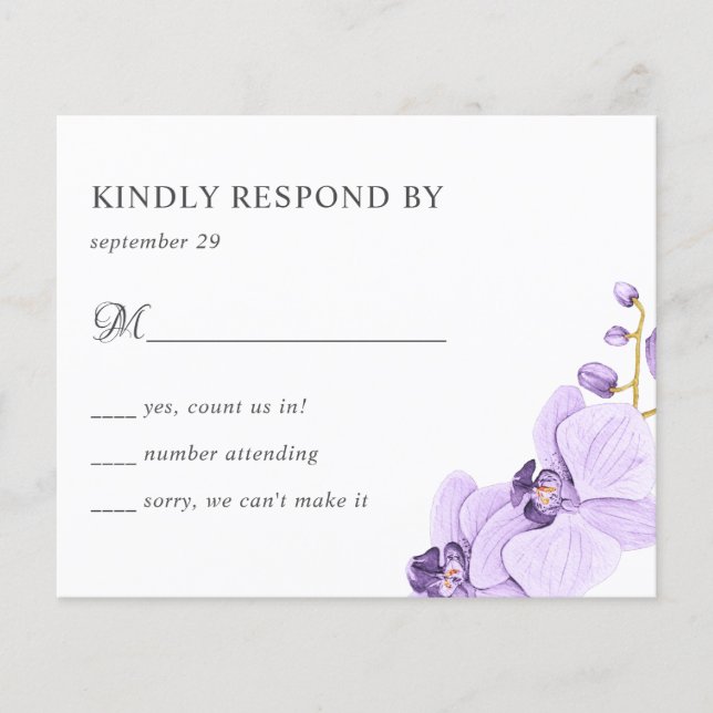 HAUSHALT Lila orchid chic Botanische Hochzeit RSVP (Vorderseite)