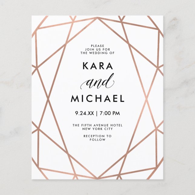 HAUSHALT Moderne Imitate Rose Gold Hochzeit Einlad (Vorderseite)