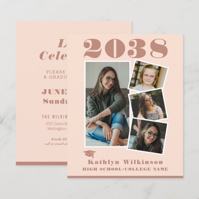 HAUSHALT Moderne Rose Rosa 4 Foto Einfache Einladu (Vorne/Hinten)