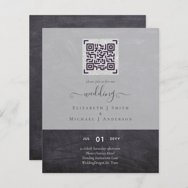 HAUSHALT Moderner QR-Scanning-Code Einladung Hochz (Vorne/Hinten)