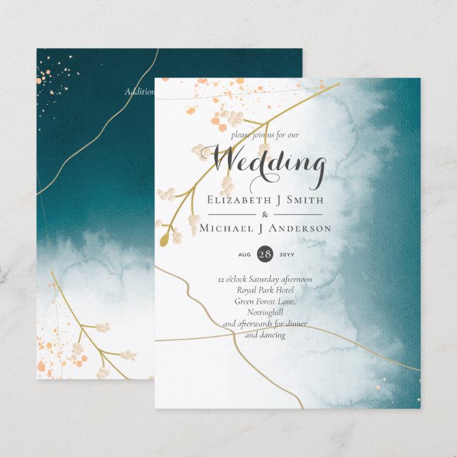 HAUSHALT Modernes, Abstraktes Aquamarines Gold-Hoc (Vorne/Hinten)