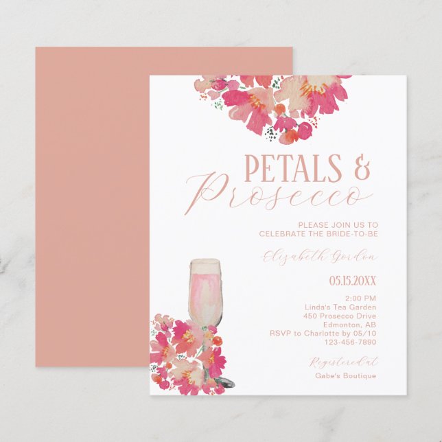 Haushalt Petals & Prosecco Brautparty Blumenrosa (Vorne/Hinten)