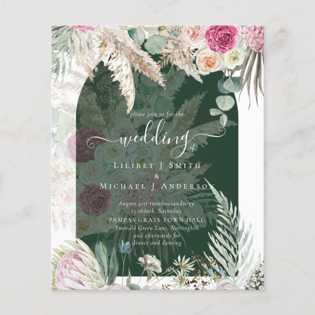 HAUSHALT Pink Pampas Grass Wedding Flyer (Vorne)
