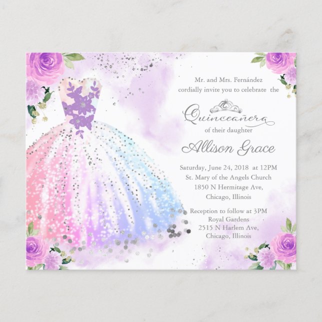 Haushalt Quinceanera Einladung Padrinos und Damas (Vorderseite)