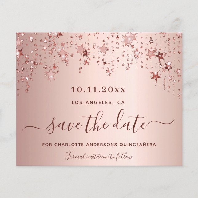 Haushalt Quinceanera Rose Goldrot Save the Date (Vorderseite)